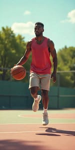 Young Man Playing Basketball Outdoors
